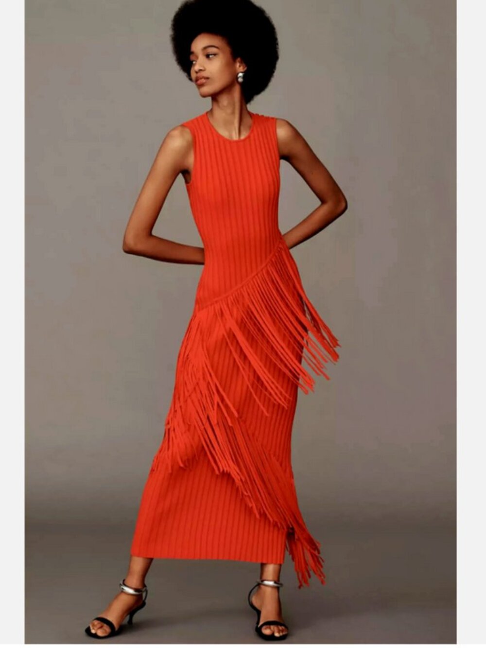 SIMON MILLER Spiral Knit Fringe Bodycon Maxi Dress Paprika XL NWT Anthropologie